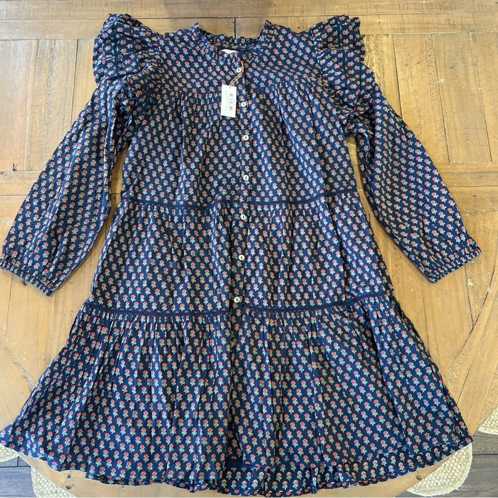 Pink Chicken Kalari Double Ruffle Dress Medium Navy Carnation New Prairiecore - Picture 2 of 10